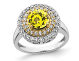 1.50 Carat (ctw) Lab-Created Yellow Sapphire Halo Ring in 14K White Gold with Lab-Grown Diamonds